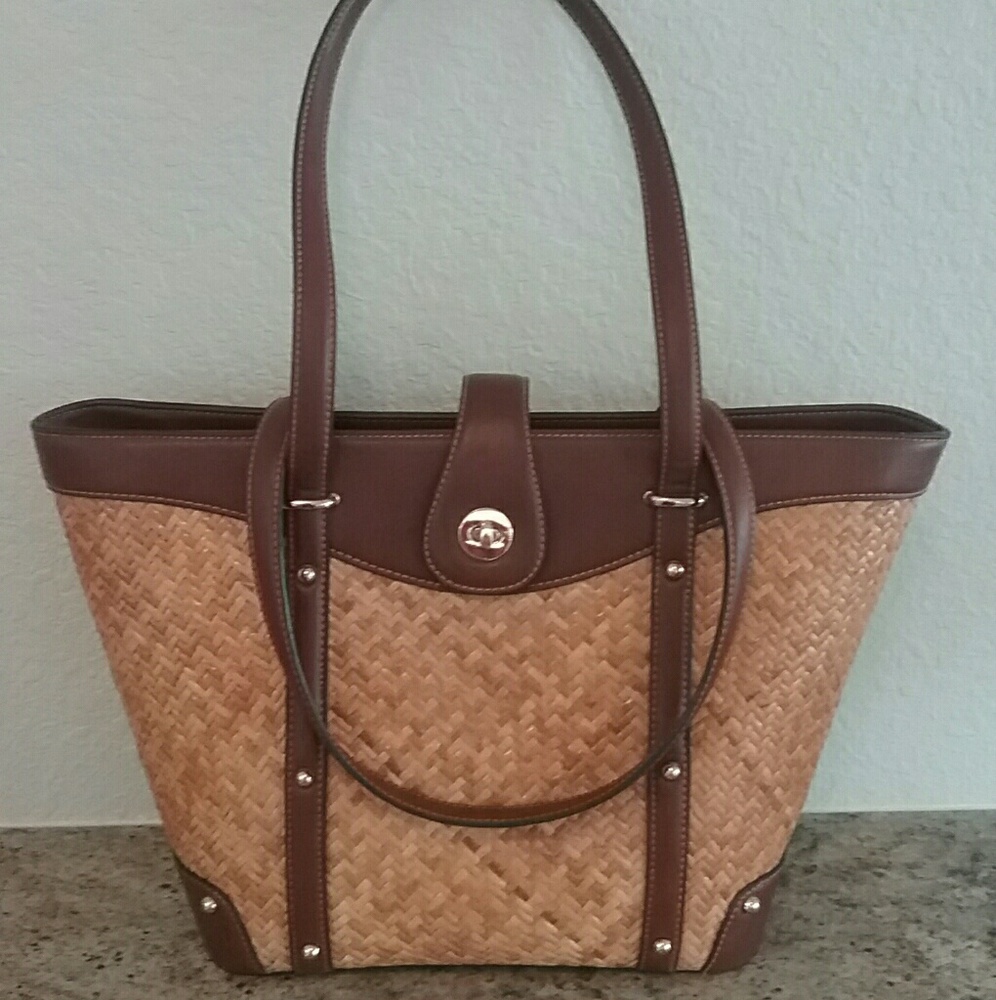 ETIENNE AIGNER WICKER TOTE BAG W LEATHER TRIM